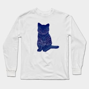 Meow Meow - Monochrome Navy Blue Long Sleeve T-Shirt